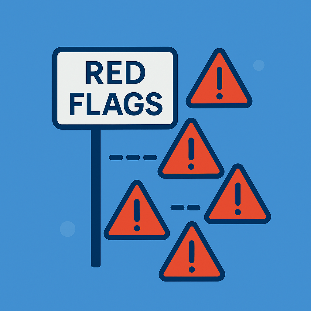 Illustration of multiple cybersecurity red flags with warning symbols and a signpost, representing permission issues in business networks.