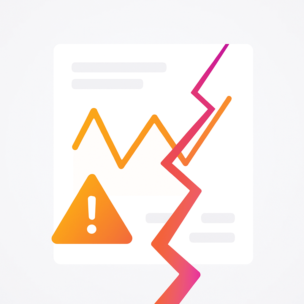 A flat-style illustration of a broken data report with a zigzag crack and a warning icon, symbolizing system failure, lost revenue, and business risk.