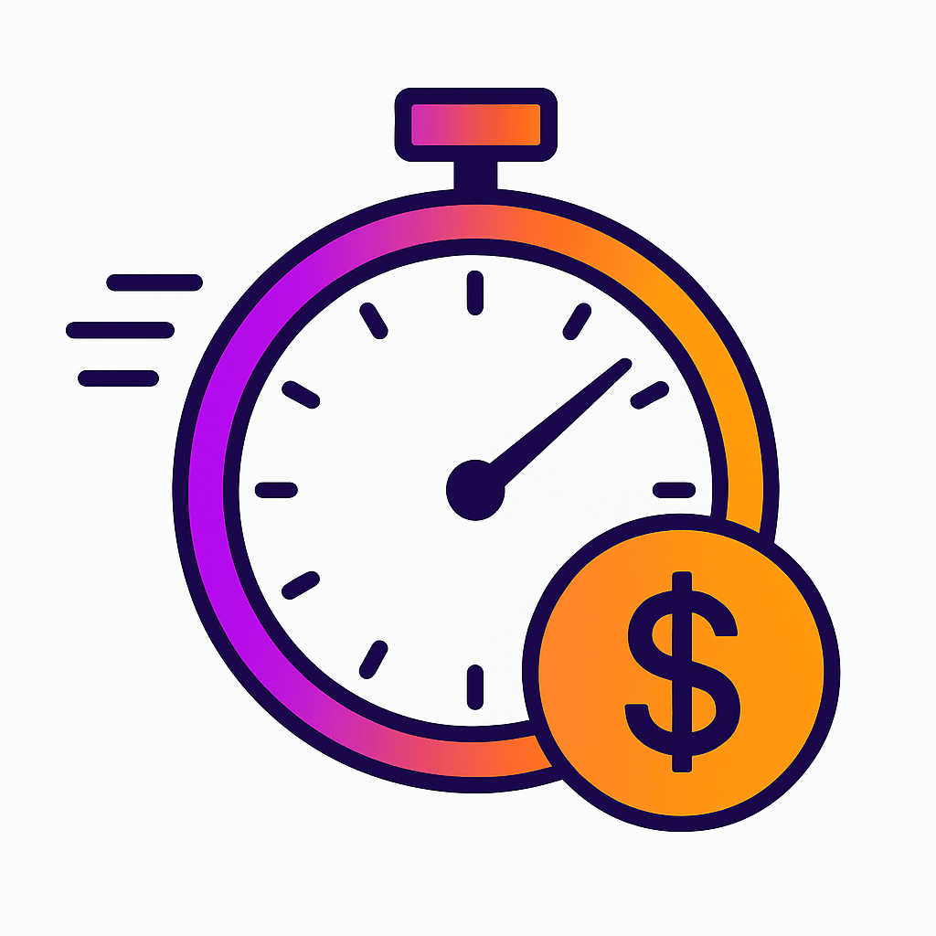 Illustration of a clock merging with a dollar sign, symbolizing the financial impact of downtime.