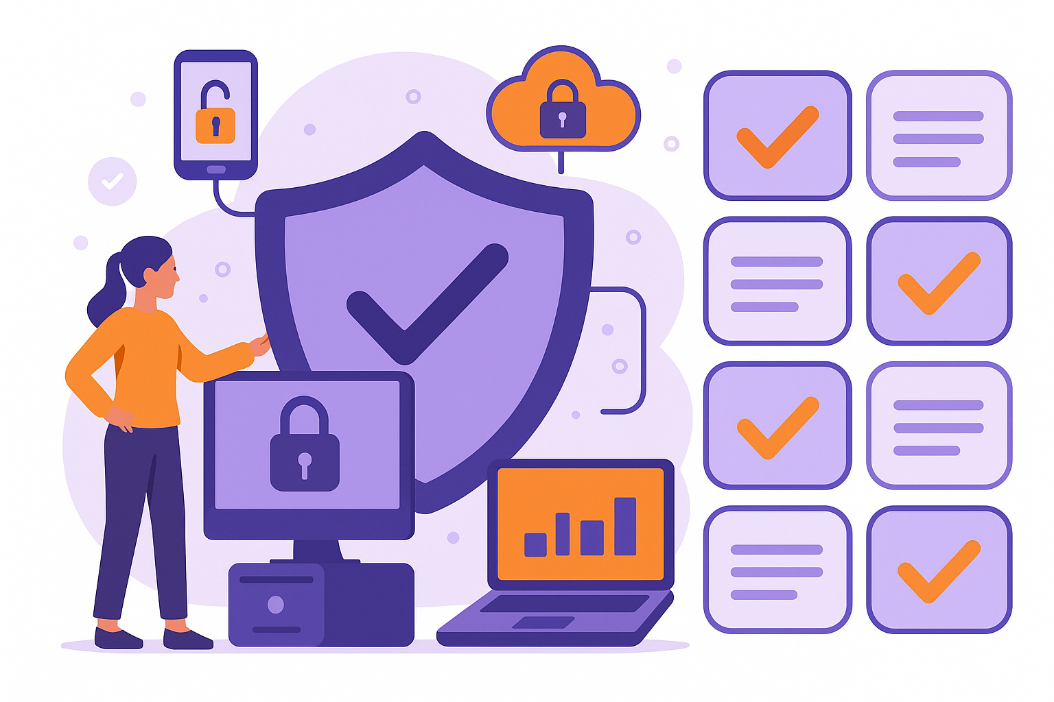 Illustration showing cybersecurity improvements for organizations