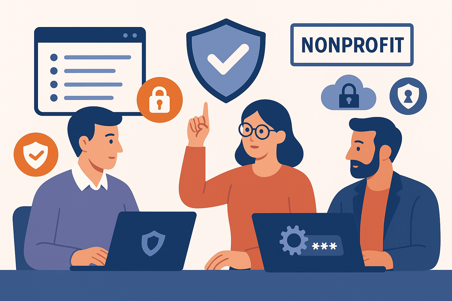 Nonprofit team reviewing cybersecurity improvements with Foundation BTS