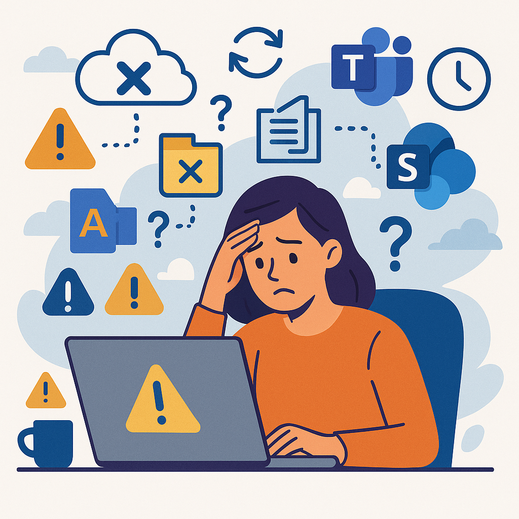 Illustration representing Microsoft 365 issues affecting team productivity