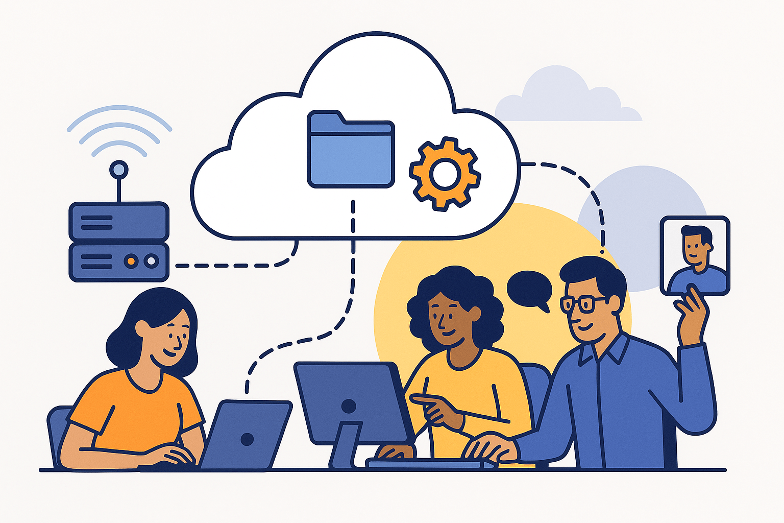 Illustration showing improved cloud and network performance for teams